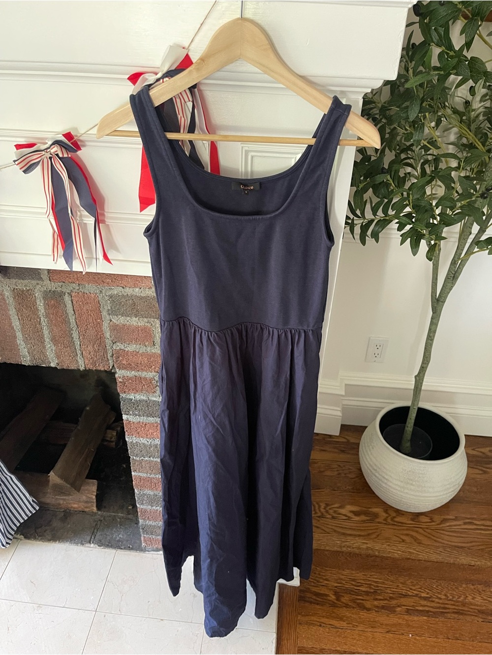 Quince cotton and poplin small euc Sleeveless Navy Blue Scoop-Neck Maxi Dress